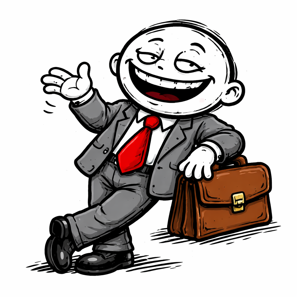 The lobbyist casually leaning back, one hand dismissively waving, the other holding a very thick stack of papers.