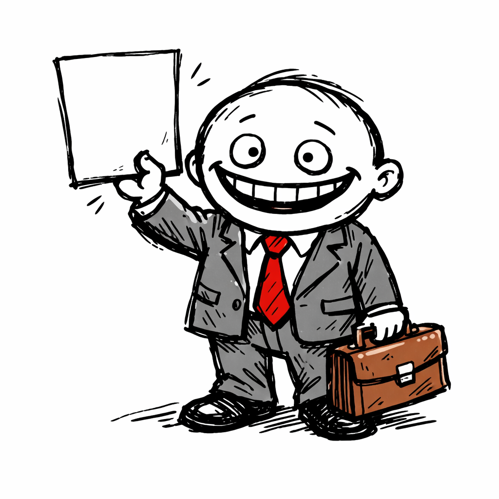 Don't Let the Lobbyist Write the Bill cover: a small bald man in a grey suit grinning and holding up a blank piece of paper